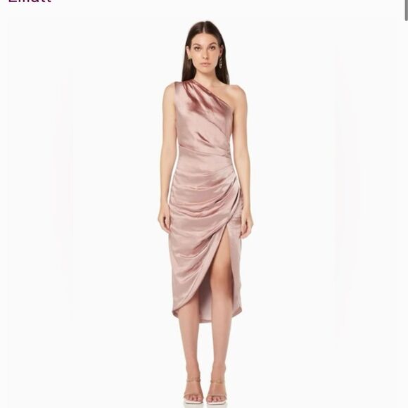 Elliatt Cassini Dusty Pink One-Shoulder Cocktail Dress Asymmetrical Ruched - Picture 1 of 12